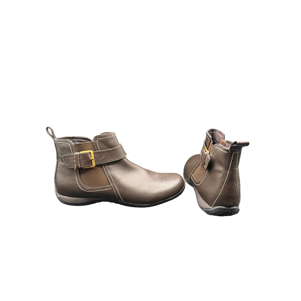 Vionic Adrie Brown Leather Ankle Boots Buckle Zip Womens 8